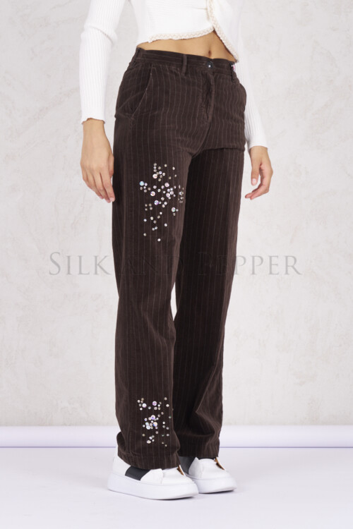 Pantalone velluto con ricami