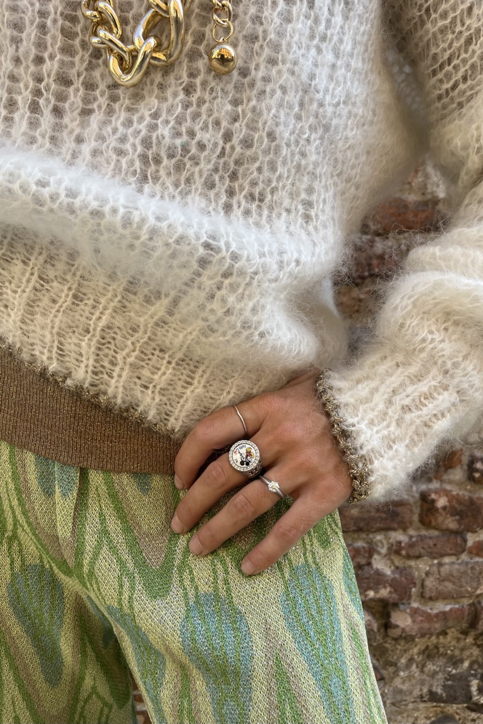 Maglione mohair polsino lurex oro