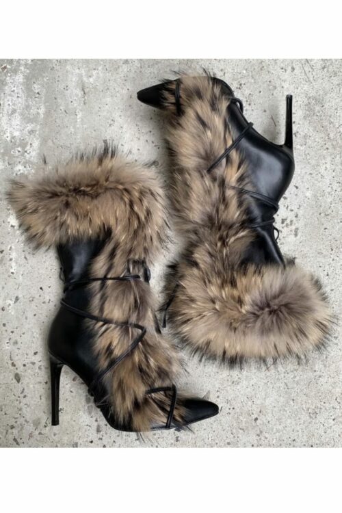 Stivale pelle con pelliccia racoon