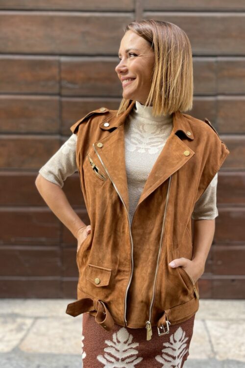 Giacca camoscio smanicata commissione XS