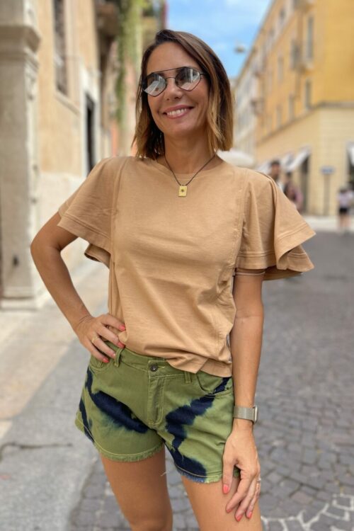 Maglietta manica campana cammello