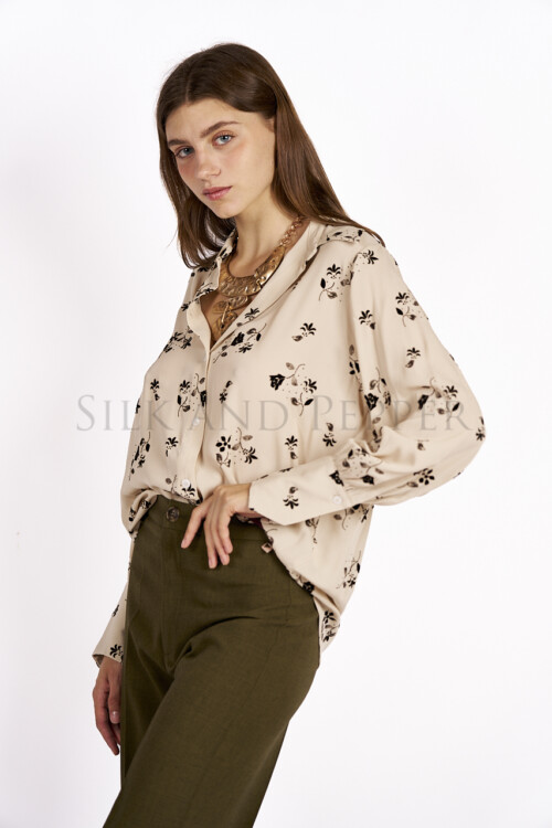 Camicia floreal ecrù