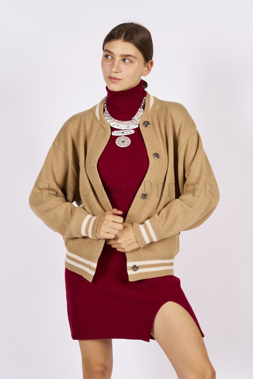 Bomber in Maglia Stile College color Biscotto