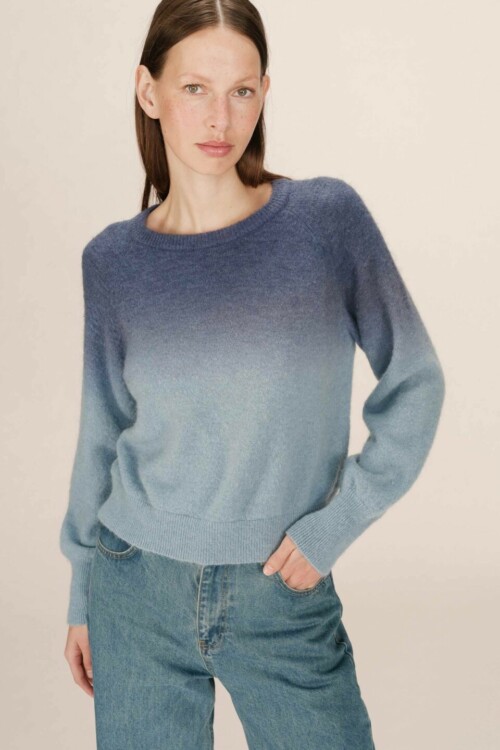 Maglione Dip Dye Blu Donna in Jersey – Sfumature Denim e Maniche Lunghe