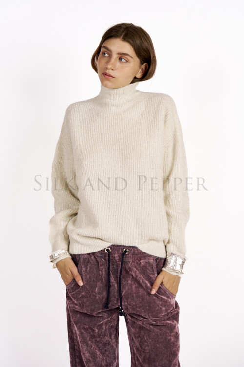 Maglia lupetto panna con lurex – Made in Italy