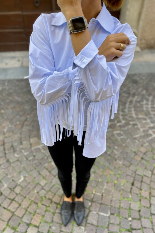 CAMICIA AZZURRA COTONE CON FRANGE ,AUTUNNO INVERNO