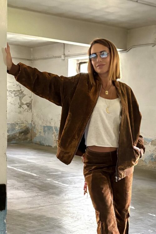 Bomber denim fioccato caramello