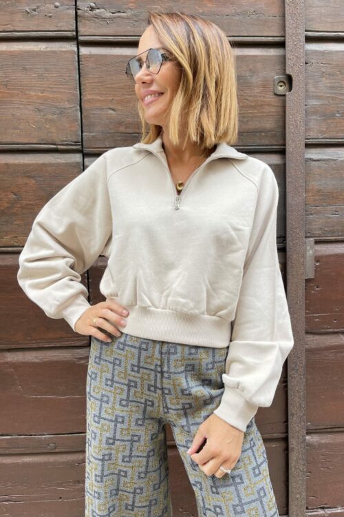 Felpa avorio Zip