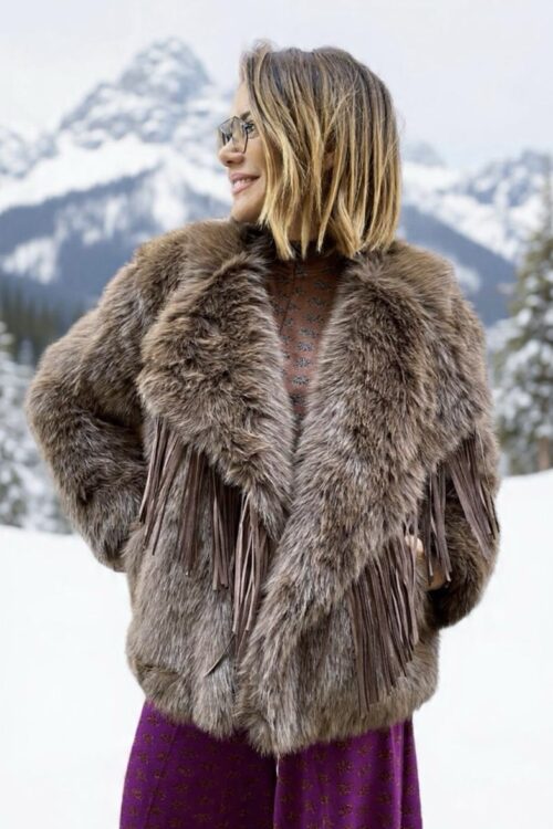 Finta pelliccia brown con frange