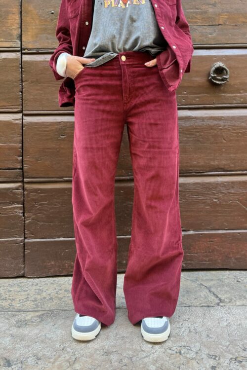 Pantalone velluto coste prugna