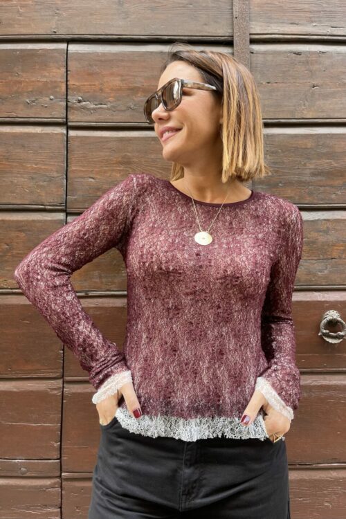 Girocollo Pizzo Bicolor Wine