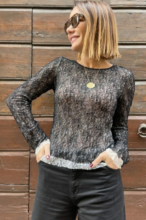 Girocollo donna pizzo bicolor nero da Silk and Pepper