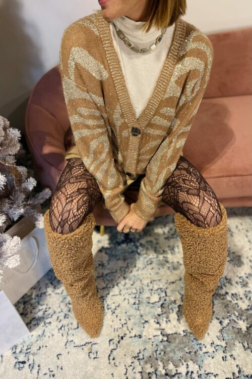 Cardigan miele micropaillettes oro desert da Silk and Pepper