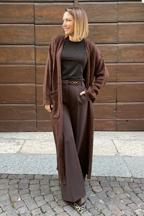 Cardigan lungo cioccolato da Silk and Pepper