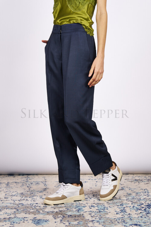 Pantalone in lino blu navy