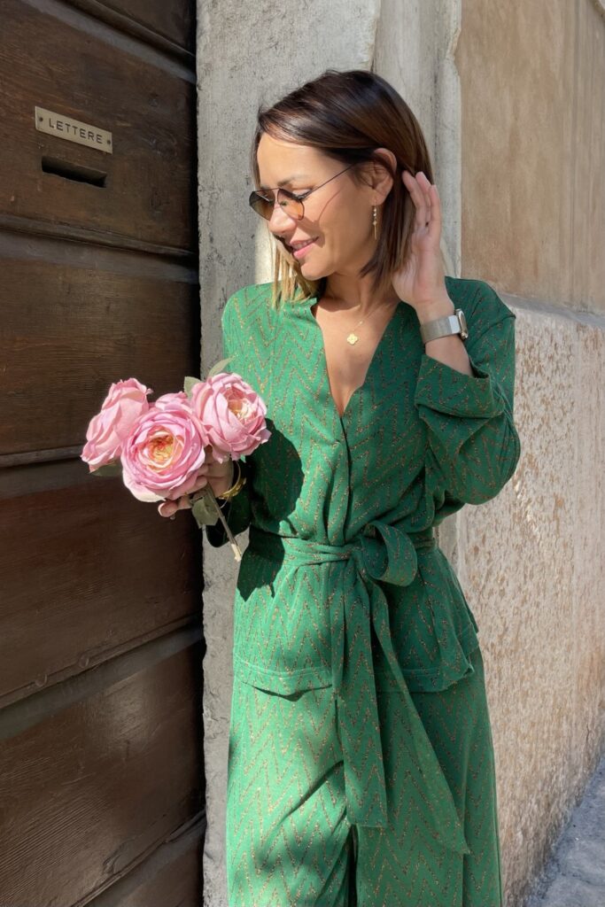 Cardigan jacquard verde bosco da Silk and Pepper