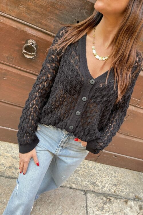 Cardigan nero traforato