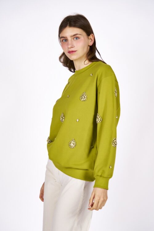 Felpa verde lime con brillantini a goccia